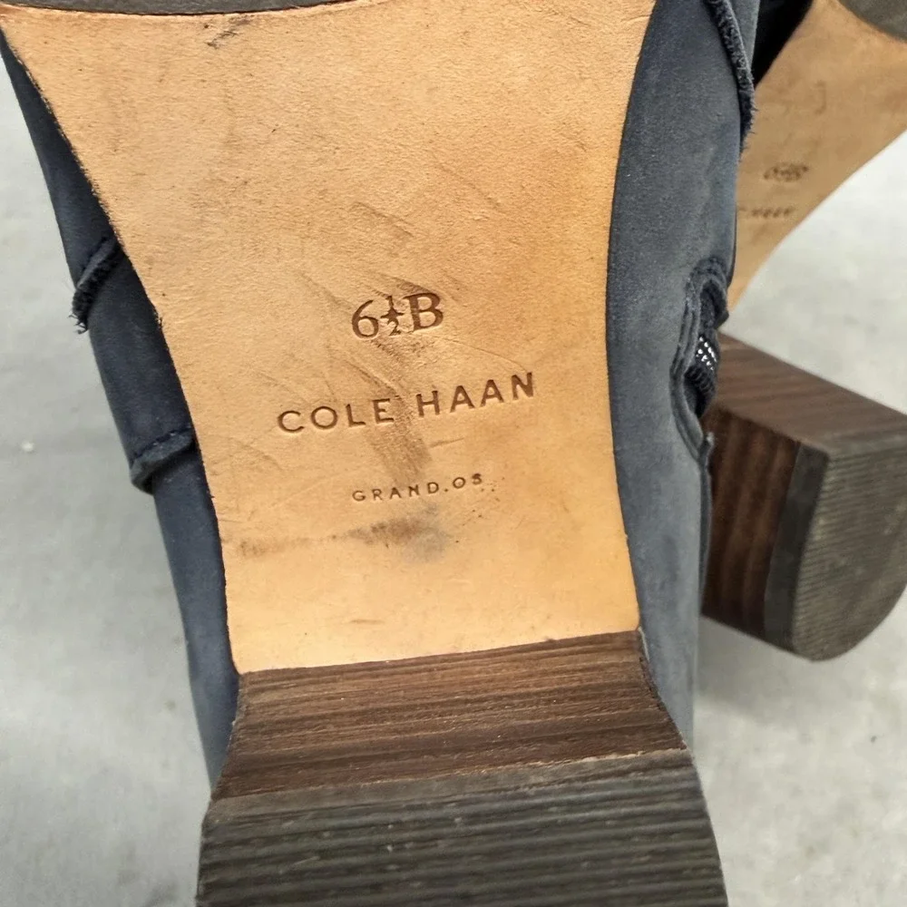 Cole Haan Boots Womens Size 6.5 Gray Suede Ankle Buckle Block Heel Grand.OS